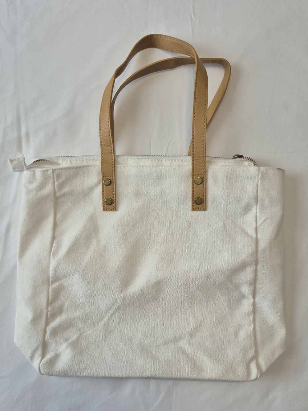 Cozy Earth White Canvas Tote with Tan Handles - Picture 8 of 10